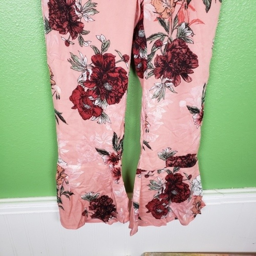 BB Dakota Women's suagr peach floral high rise ruffled bell bottom pants size 0 - Picture 8 of 11